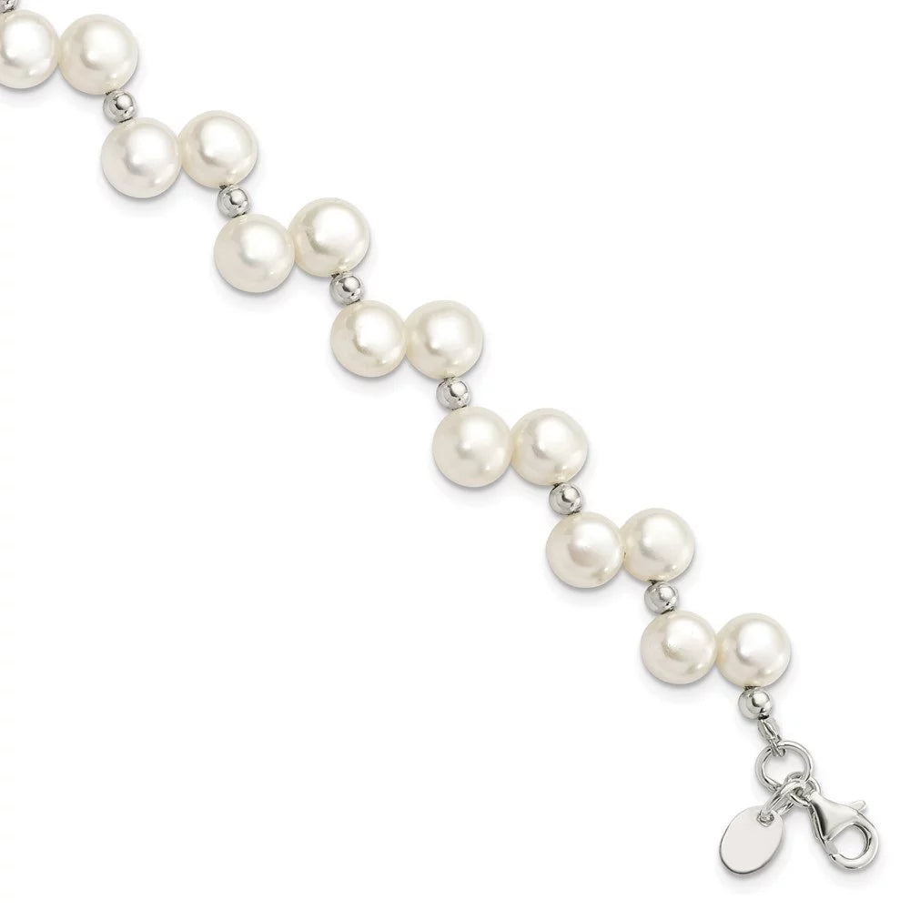 Auriga 925 Sterling Silver Fw Cultured Button Pearl 7.5inch Bracelet for Women
