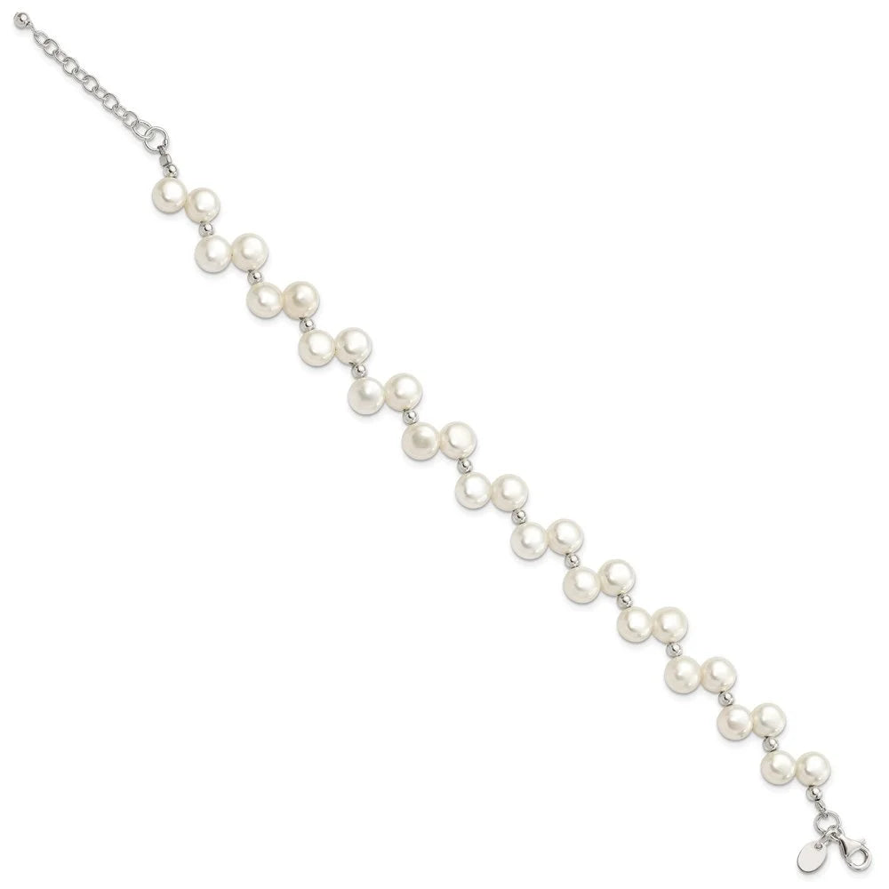 Auriga 925 Sterling Silver Fw Cultured Button Pearl 7.5inch Bracelet for Women
