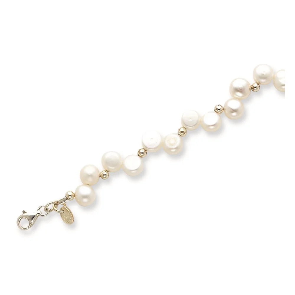 Auriga 925 Sterling Silver Fw Cultured Button Pearl 7.5inch Bracelet for Women