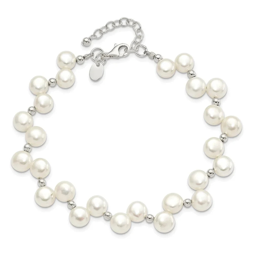 Auriga 925 Sterling Silver Fw Cultured Button Pearl 7.5inch Bracelet for Women